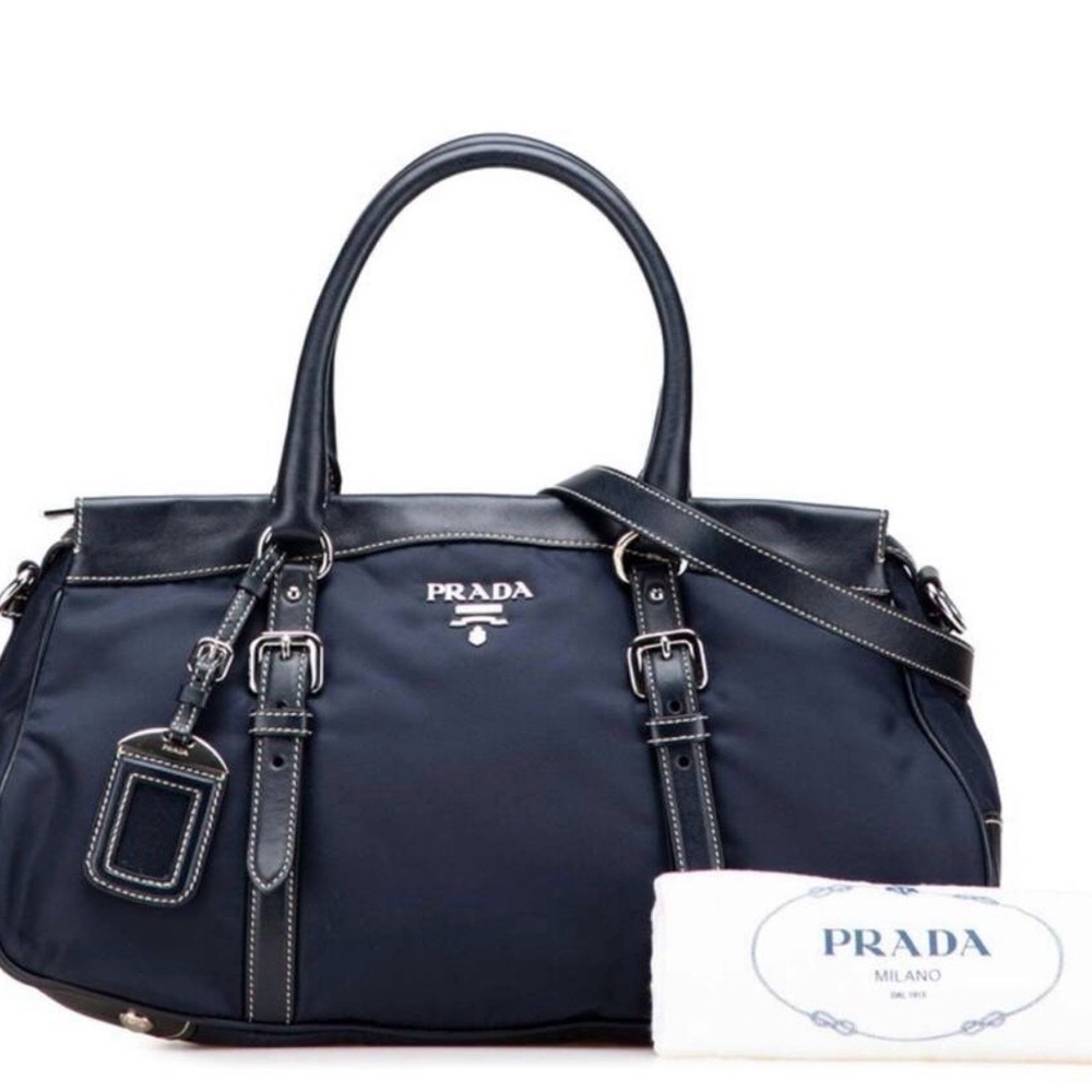PRADA Nylon Leather 2 Way Shoulder/Top Handle Bag Navy Crossbody (NWOT) - Picture 10 of 11